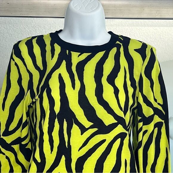 ASOS Cullosion Neon Green Zebra Round neck Top Size XS - Picture 2 of 8